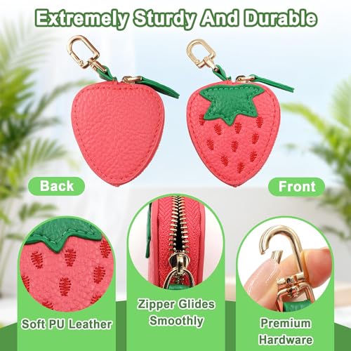 ShanBye Porte-Clés Fraise Cuir pour Femme,Porte-Monnaie en Forme de Fraise Mini Portefeuille Femme Pochette Clés avec Fermeture Éclair pour à Tous Les Types de Sacs à Main – vue 6