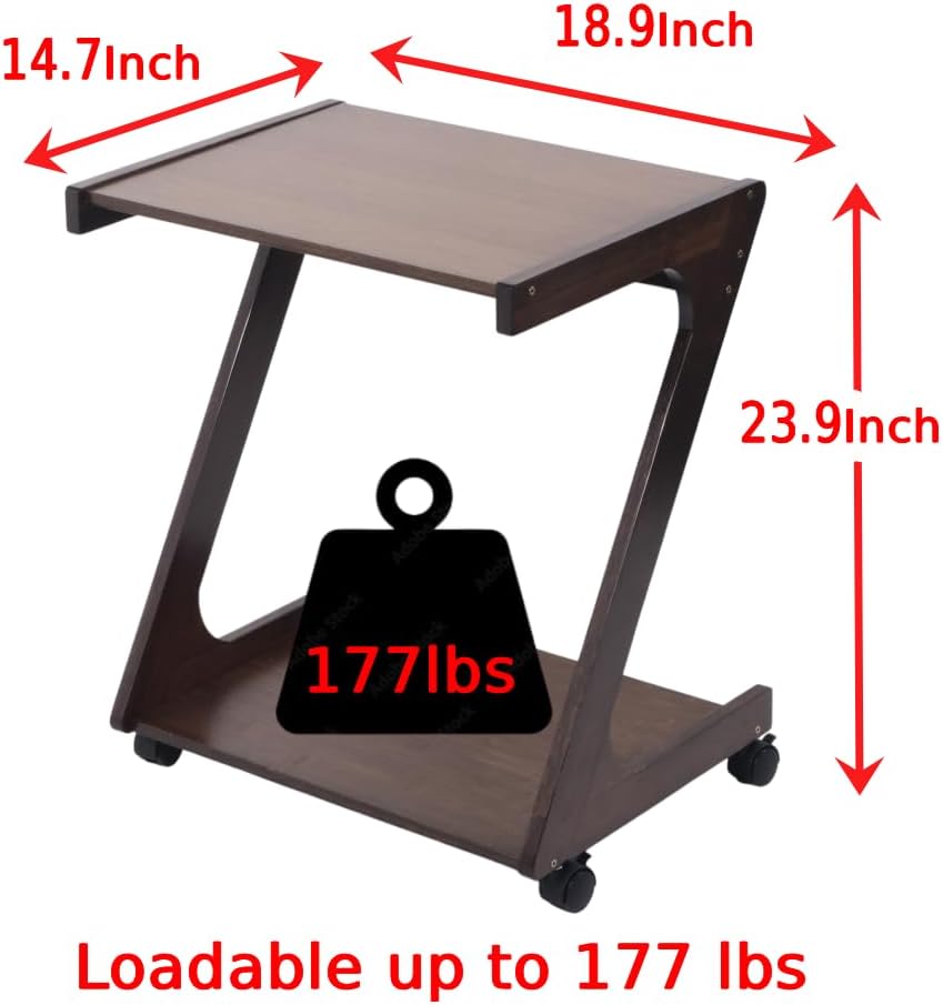 Japard Wooden TV Tray Table with Wheels in 2 Way, Sofa Bed Side End Laptop Desk Movable for Snack Living Room Bedroom (Natural)