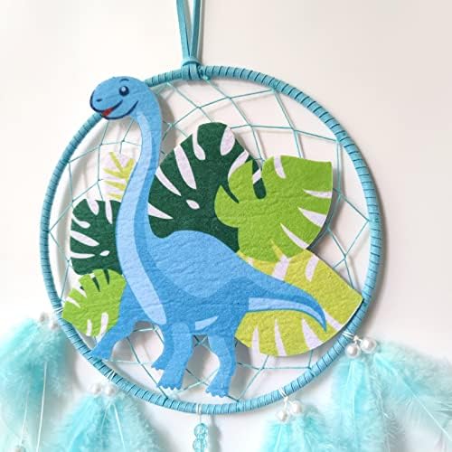Donko Dinosaur Dream Catcher Blue Dream Catcher for Boys Girls Bedroom Accessories Handmade Feather Dreamcatcher Ornaments for Bedroom Kids Wall Hanging Blessing GIfts