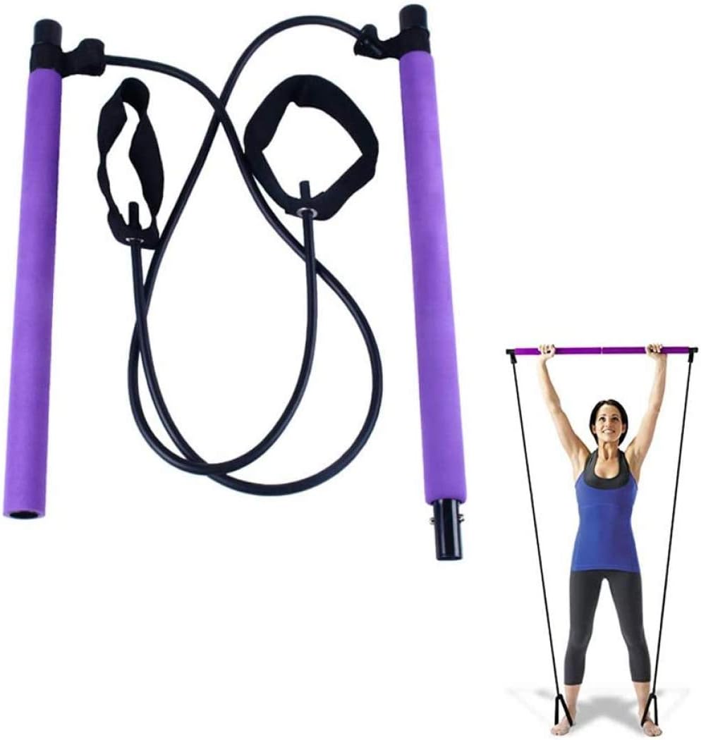 kuailePortable Pilates Bar, Yoga Pilates Rod, Pilates Bar with Resistance Band, Yoga Pilates Stick Exercise Bar with Foot Loop, Fitness Pull Rod, Stretch Stick for Home, Body, Workout