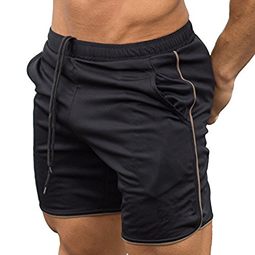 EVERWORTH Men's Gym Workout Boxing Shorts Running Short Pants Fitted Training Bodybuilding Jogger Short Black Gold XS Tag M