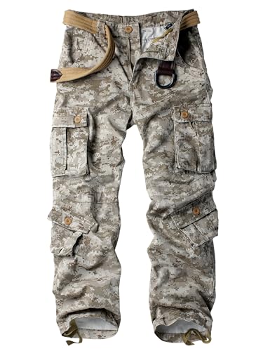 AKARMY Men's Casual Cargo Pants Military Army Camo Pants Combat Work Pants with 8 Pockets Desert Camo 38