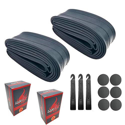LLH2K Bike Tube 26 x 1.95 26 Inch Bike Tube 2 Pack - Bicycle Tube 26 x 1.95 with 3 Tire Levers,â€‚6 Round Patches - Also Fits 26x1.90 26x2.10 Bike Tube 26 x 1.95 - Anti-aging 26x2.125 bicycle tube.