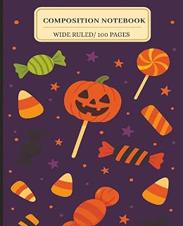 Halloween Candy Composition Notebook: Wide Ruled, 100 Pages, 7.5 x 9.25 in | Fun Jack O’Lantern & Candy Pattern Glossy Cover for Kids, Teens, and School
