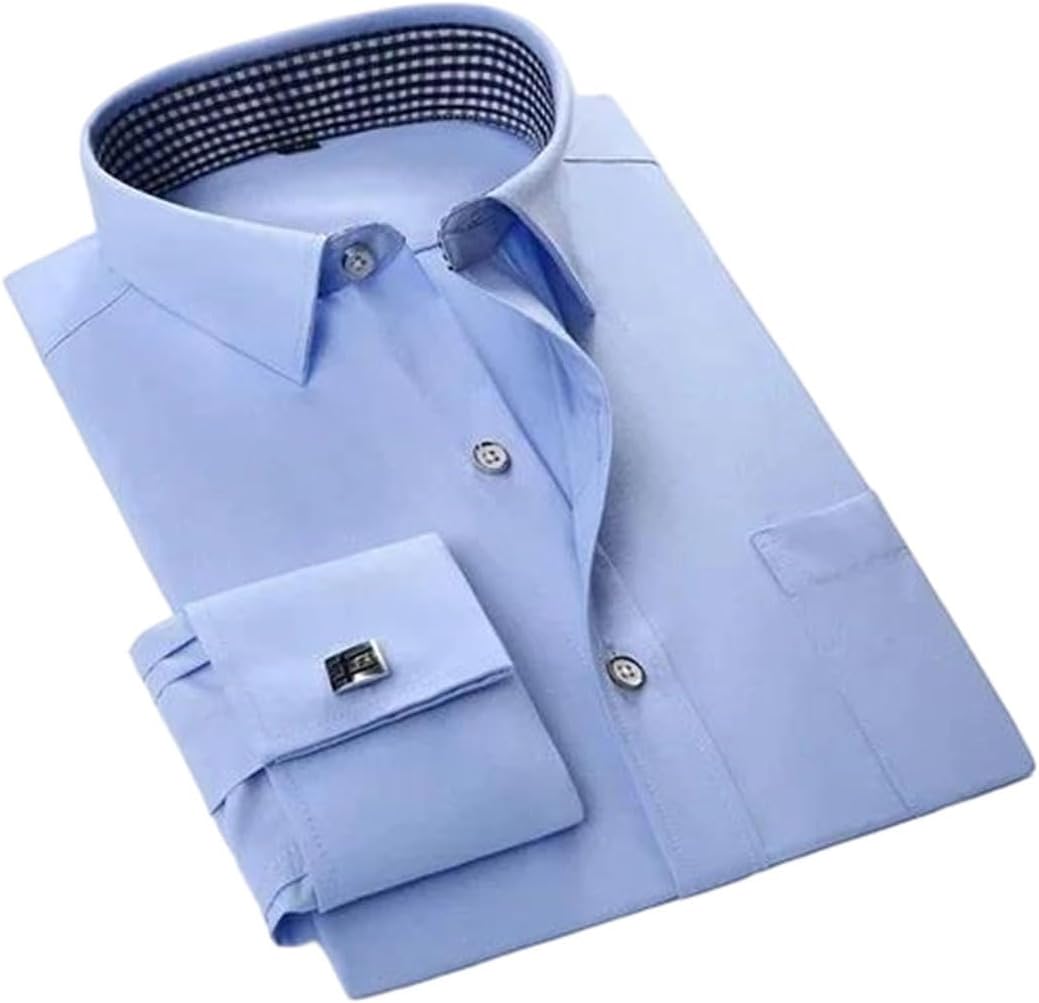 Men’s French Cuff Collar Dress Shirt Regular Fit Long Sleeve Business Social Wedding Party Shirt
