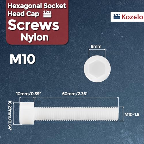 Image of 10pcs Socket Head Cap Screws - [M10-1.5 x 60mm] Nylon Hexagon Socket Head Cap Screw Plastic Allen Bolts for Device Fixing Mould Manufacturing Use, White