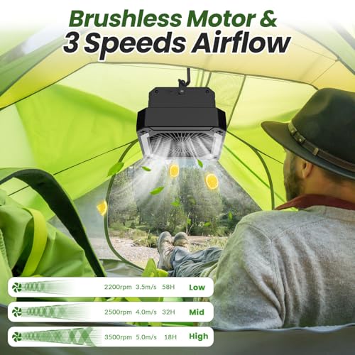 20000mAh Portable Fan Rechargeable with Solar Panel 2-in-1, 3 Speeds Cordless Battery Powered Fan with Led Lantern,Timer, Quiet USB-C Table Fan for Travel Tent Hurricane Office Home Bedroom (Black) by Innopower - Image 3