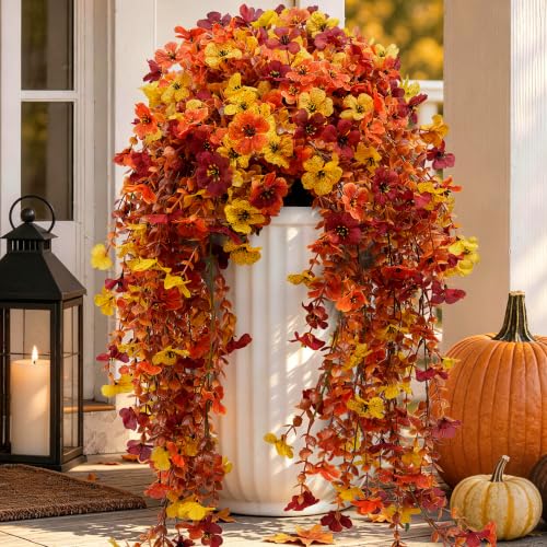 ColoPlay Artificial Mums for Outdoors Fall Decor, Faux Fake Hanging Flowers