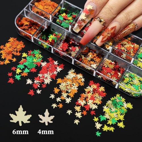 Image of 3Boxes 24 Colors Maple Leaf Nail Art Sequins Chameleon Holographic Glitter 3D Flakes Laser Gradient Nail Glitter Design Shiny Glitters Accessories for Women Fall Manicure DIY Decorations