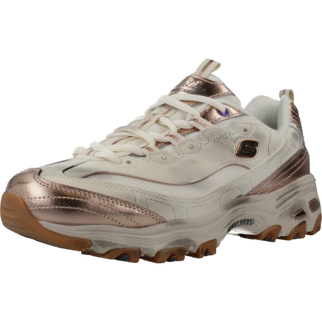 Skechers Women's D'Lites Vintage Vision Sneaker, Natural Leather/Multi Trim, 8 UK