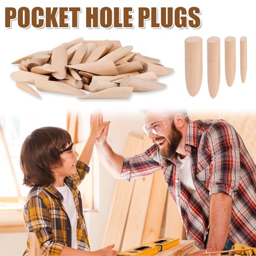 80 Stück Taschenlochstopfen Holz, 4 Größen Sortiert Holzstopfen Schraublochstopfen Holzdübel Stifte für Bastelarbeiten Möbelreparatur Fixierung