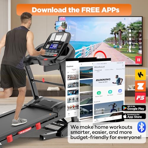Image of 5.1HP Folding Treadmill for Home with 20% Auto Incline, 300-400 LB Capacity, Portable Foldable Treadmill, Free APP Control, Adjustable Tablet Holder,12MPH Speed,71 Programs,Knee Straps Gift