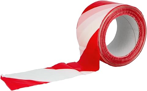 Amig - Cinta No Adhesiva de Balizamiento - Para Señalización y Advertencia de Peligro - Resistente al Agua y Flexible - PVC - 70 mm x 200 m - Cinta Rojo y Blanco