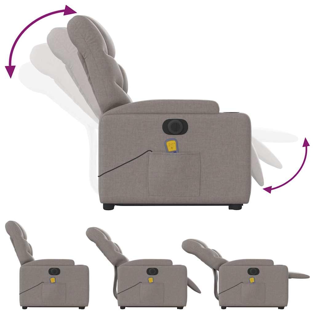 Sillón elevador eléctrico reclinable de tela gris con 6 puntos de vibración y elevación automática, asiento cómodo y estable para relajación y bienestar