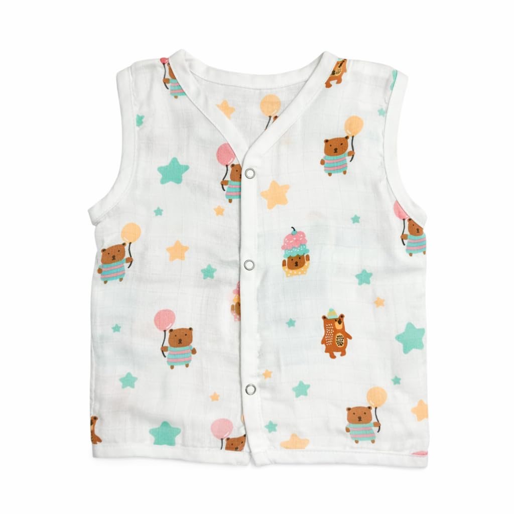 COCOHUG 100% Organic Soft Cotton Muslin Button Jable/Soft & Comfortable Baby Products/Newborn/for Baby Boy Dress/Regular Fit (in, Age, 6 Months, 9 Months, Regular, Unicorn & Bear)