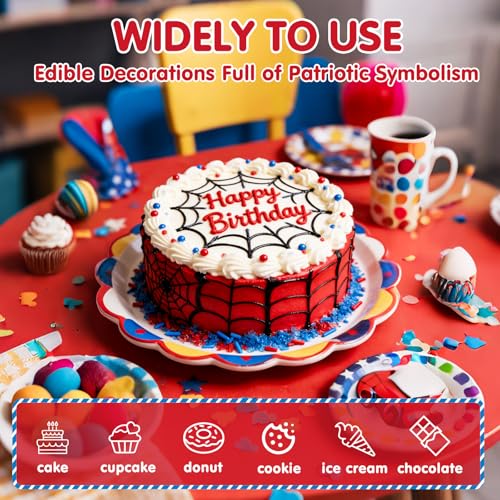 Image of Edible Spider Sprinkles,Black Spider,Hero Sprinkle,Spiderman Sprinkle for Cake,Red Blue Pearls Jimmies and Sanding Sugar Crystals for Desserts Decorating,130g,Cupcakes Cookie Donuts Ice Cream Decorations,Themed Toppers,Birthday,Children's Party Supplies