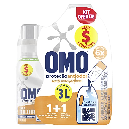 Kit Garrafa Para Diluição + Lava-Roupas Líquido Para Diluir Omo Proteção Antiodor 500Ml Refil Econôm