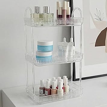 3 Tiers Makeup Organizer Cosmetic Accessory Organizer Cosmetic Showcase (Transparent)