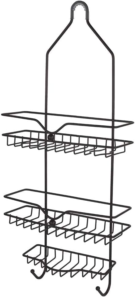 Home Basics Classic 2 Shelf Shower Caddy with Bottom Hooks and Center Soap Dish Tray, Bronze