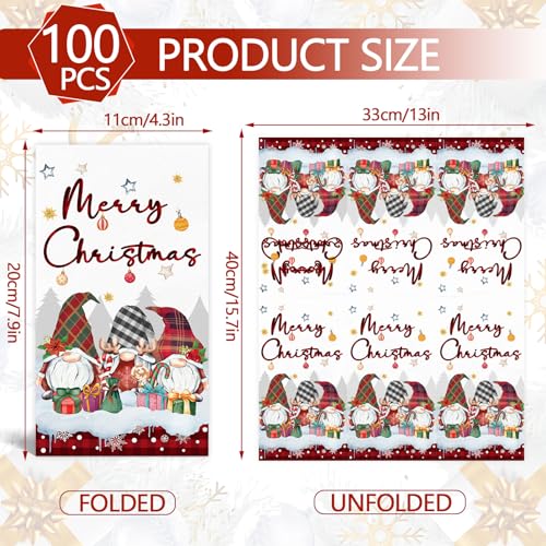 100PCS Christmas Napkins Disposable 3 Ply Winter Christmas Gnome Paper Napkins Decorative Paper Hand Towels for Bathroom Xmas Guest Napkins for Winter Holiday Cocktail Party – Image 3