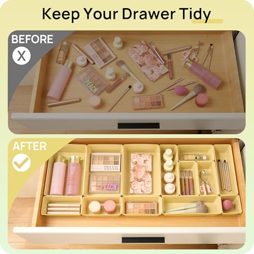 Image of Vtopmart 25 PCS Plastic Drawer Organizers Set, 4-Size Versatile Bathroom and Vanity Drawer Organizer Trays, Storage Bins for Makeup, Bedroom, Kitchen Gadgets Utensils and Office