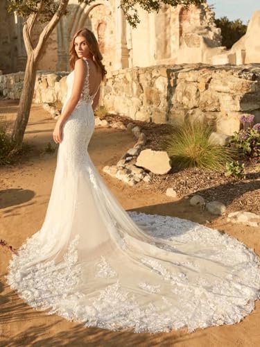 Beach Wedding Dresses for Bride 2025 Mermaid Lace Appliques Tulle Boho Bridal Gowns with Long Sleeve3