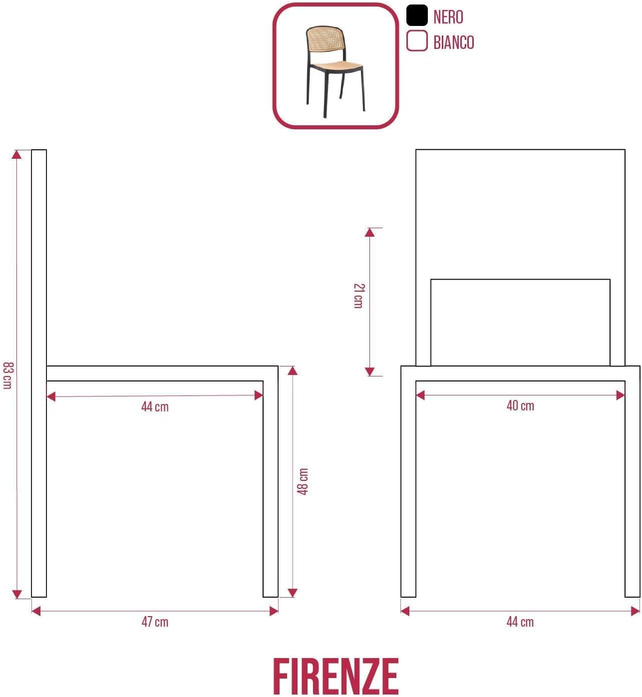 buybuy Kit Sedie Arredamento da Interno Firenze KITFIE001 (4, Bianca, 44x47x83)