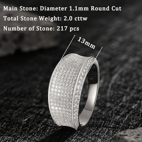 Mens Moissanite Wedding Band 925 Sterling Silver 2ct D Color VVS1 Clarity 217 Round Cut Lab Created Stone Promise Ring Engagement Band Gift for Him Size 7-142