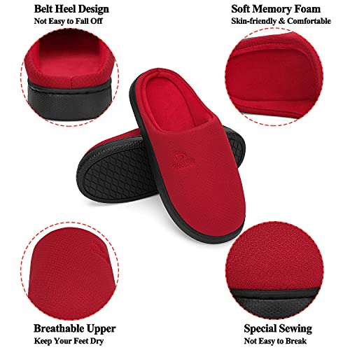 Dannto Womens Mens Memory Foam Slippers House Slide Sandals Bedroom Home Indoor Cozy Closed Toe Shoes Red,36/37,5-6 Women/3-4 Men #TOP1