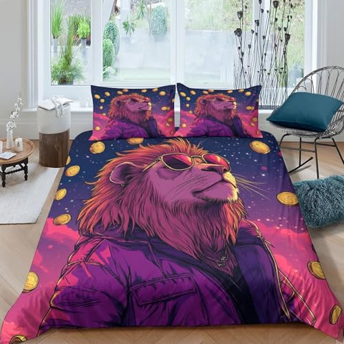 Housse de couette zippée Crypto Lion microfibre résistante effet 3D ultra douce - 4