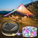 Glocusent 22 Modes Camping String Lights, 12 Ambient String Lights & 10 RGB Lantern, 130 LEDs Rechargeable Solar Powered, 33ft Tangle-Free Camping Lights String for Tent, Patio, Yard, Outdoor Decor