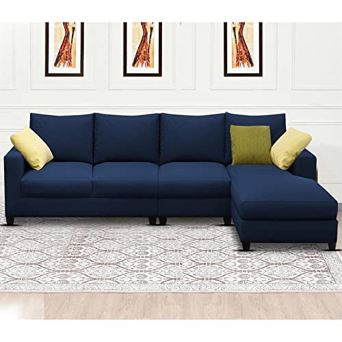 Image of Jian RHS 6 Seater L Shape Sofa Set Living Room (Blue Fabric)