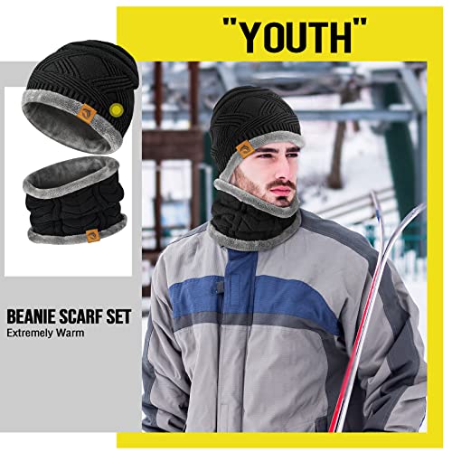 Winter Caps Scarf For Men Women - Black Beanie And Scarf Sets Neck Scarfs For Mens Beanies Knit Hat Warm Hats Fleece Lined Slouchy Caps For Women Fashionable Scarves For Men Stocking Stuffer Man Woman #TOP1