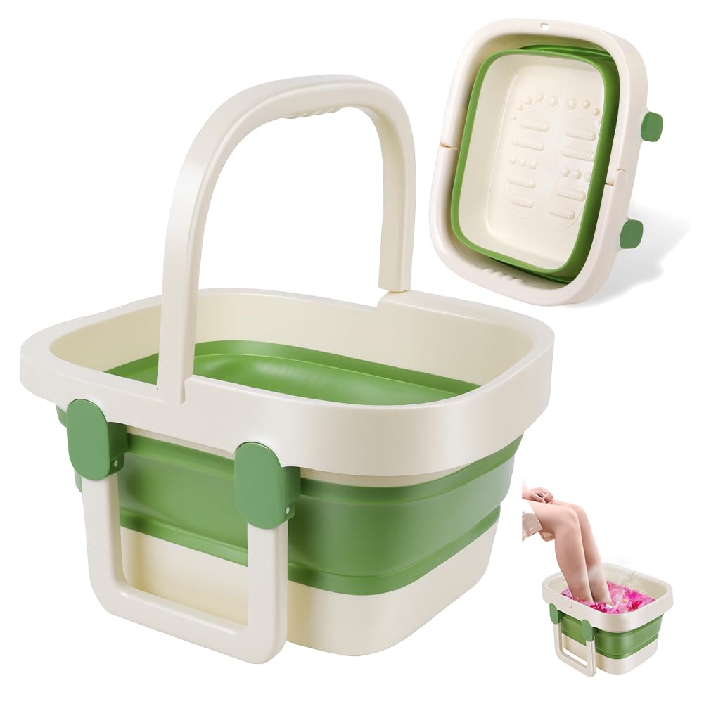 AUYAO Bañera de Pies Plegable, Hidromasaje para Pies Plegable, Masajeador de Pies con Agua y Asa de Transporte, Ligera y que Ahorra Espacio