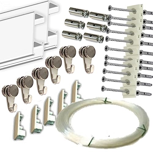 MARCS ARIAS SL Pack Basic RM de 6 Metros Guías de Aluminio (Blanco ) con 6 colgadores Nylon para Colgar Cuadros… (Blanco)