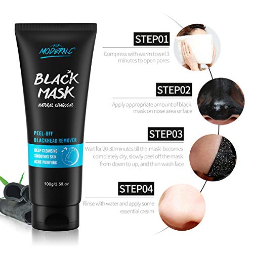 Masque Charbon Noire, Masque de Suppression des Points Noirs, Peel Off Masque Facial Charbon Bambou Purifiant, Blackhead Removal, avec Kit Outils Extraction de Points Noirs et Brosse – Image 6