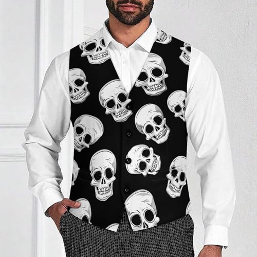 Funny Skull Men's Suit Vests Business Formal Dress V-Neck Waistcoat Tops with 2 Pockets2