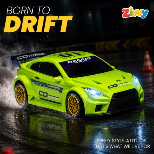 Image of Green Remote Control Car Toy | Nissan | Rechargeable Remote Control Car | 2.4G Remote Control | Tire Replacement | High Speed Motor | 100m Range | LED Light | Birthday Gift for Kids