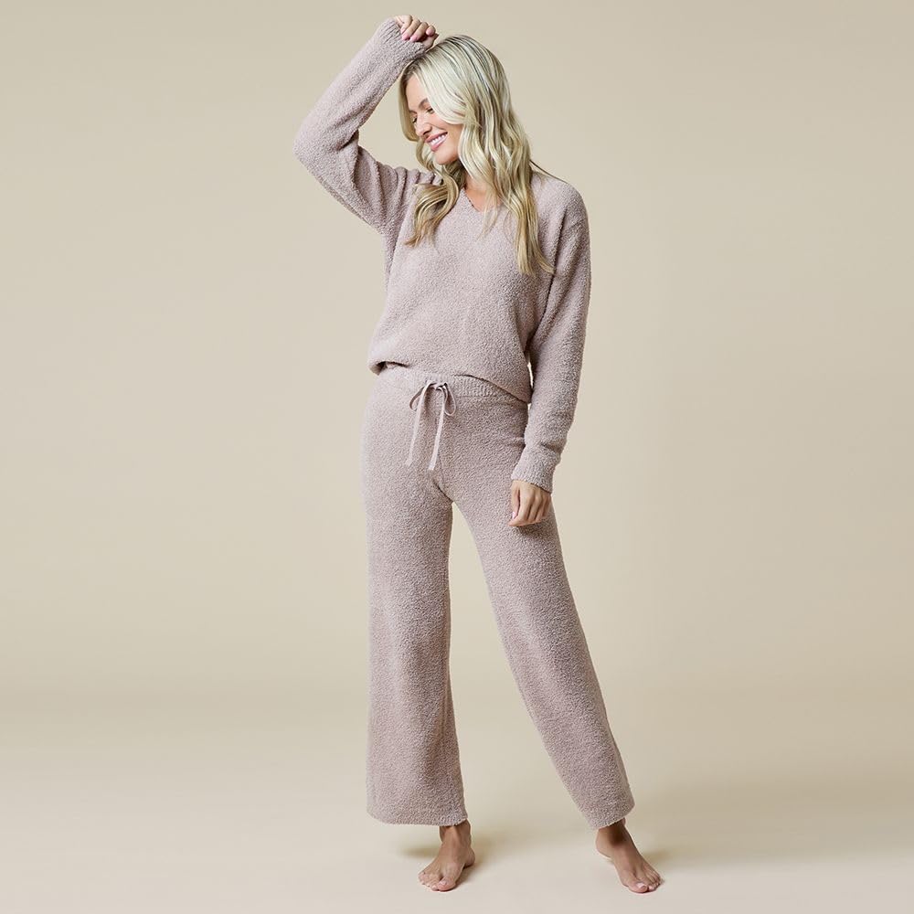 Softies Marshmallow V Neck Lounge Set for Women Ultra Soft 2 Piece Loungewear with Relaxed Top and Straight Leg Pants - Image 3