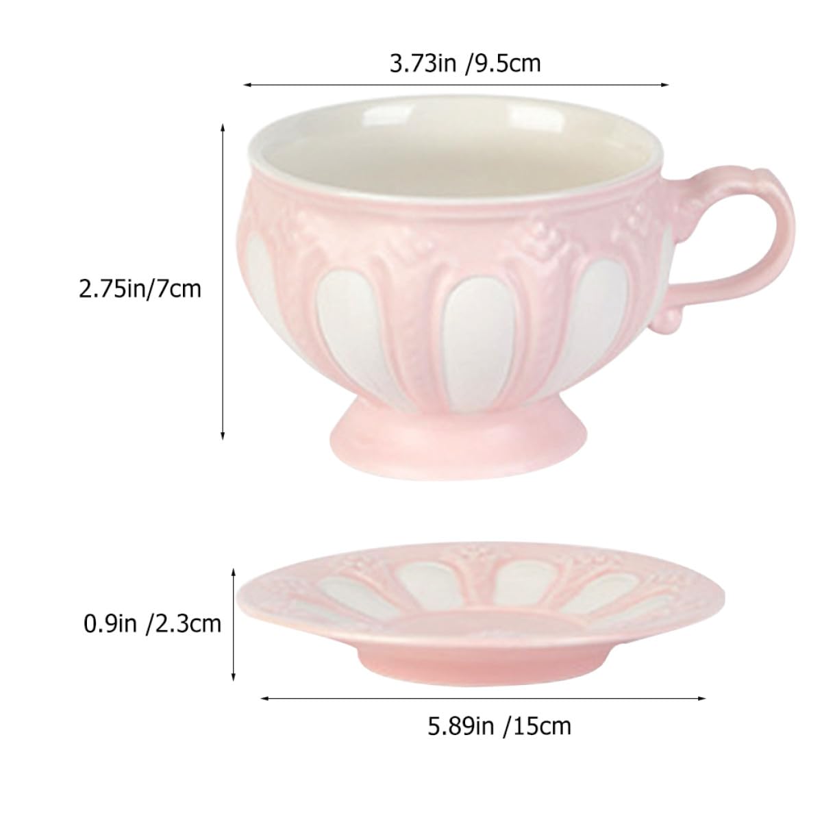 Healvian Keramik Kaffeetassen 2 Stück mit Relief im Europäischen Stil Praktische Milchbecher mit Glatten Kanten für Zuhause und Desserts