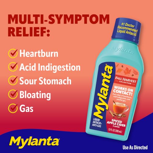 Image of Mylanta Heartburn & Gas Relief Liquid Antacid, Spiced Apple Cider, 12oz | Liquid antacid neutralizes acid for fast heartburn & gas relief . Limited Edition Spiced Apple Cider flavor . 12 fl oz