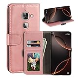 UOGNADGD Leder-Flip-Hülle Kompatibel mit LeEco Le 2 Pro Geldbörsen-Hülle mit Kartenfächern, Magnetverschluss, Kickstand, RFID Stoßfest (Rotgold)