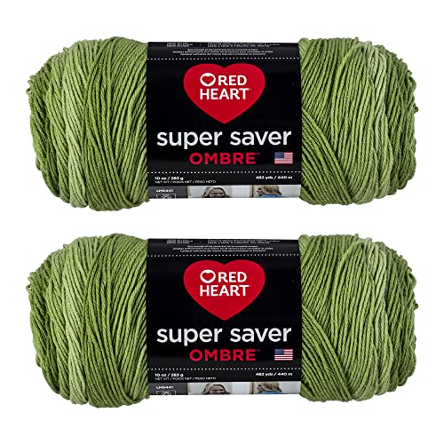 Image of Red Heart Super Saver Jumbo Green Apple Ombre Yarn - 2 Pack of 283g /10oz - Acrylic - 4 Medium (Worsted) - 482 Yards - Knitting /Crochet