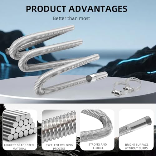 1 inch Stainless Steel Exhaust Hose, 118.1" Flexible Exhaust Pipe,Diesel Heater Flexible Exhaust Tubing with 2 Hose Clamps Generator Exhaust Hose Parking Air Heater Fuel Tank Diesel Gas by Livoccur - Used condition - Image 3