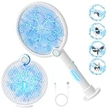 KAEFUYS Raqueta Matamoscas Electrica Plegable 4500 V 1500mAh Matamoscas Eléctrico USB Recargable con 2 Modos para Matar Mosquitos y Lámpara UV Raqueta Eléctrica Apto para Moscas Mosquitos e Insectos