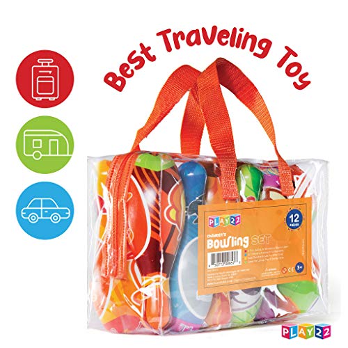 Play22 Kids Bowling Set With Carrying Bag - Colorful 12 Piece Toy Bowling Set - Sturdy Soft Foam Set - Includes 10 Pins And 2 Balls – Childrens Bowling Set & Toddler Bowling Set - Original #TOP3