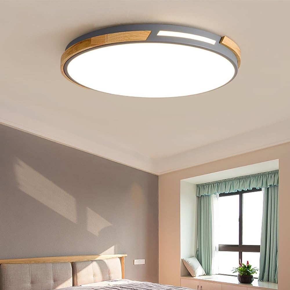 LYMSXAZOU Semi Flush Mount Ceiling Light LED 42W Wood Modern 23.6Inch Round Hallway Lamp for Kitchen Bedroom Corridor(White 23.6in)