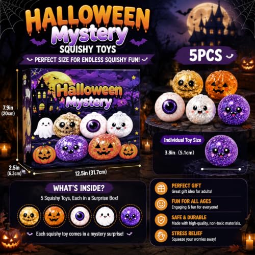 5 Pack Halloween Squishies Box Spooky Slow Rise Stress Ball Squeeze - image 6