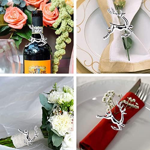 LATERN 12Pcs Christmas Reindeer Napkin Rings, 6CM Silver Deer Napkin Holders Reindeer Napkin Buckle for Christmas Lunch Thanksgiving Party Holiday Wedding Table Decoration