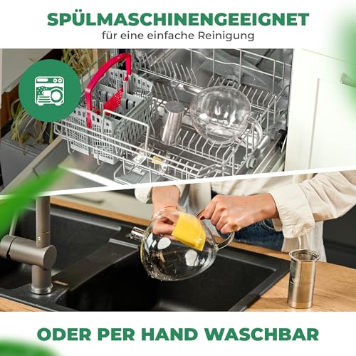 Foto von Neighbour's Friend® 1,5 l Teekanne mit Siebeinsatz - Groß, Tropffrei - 3-teiliges Edestahl-Sieb mit Bambusdeckelgriff - Spülmaschinengeeignete Glas Teekanne